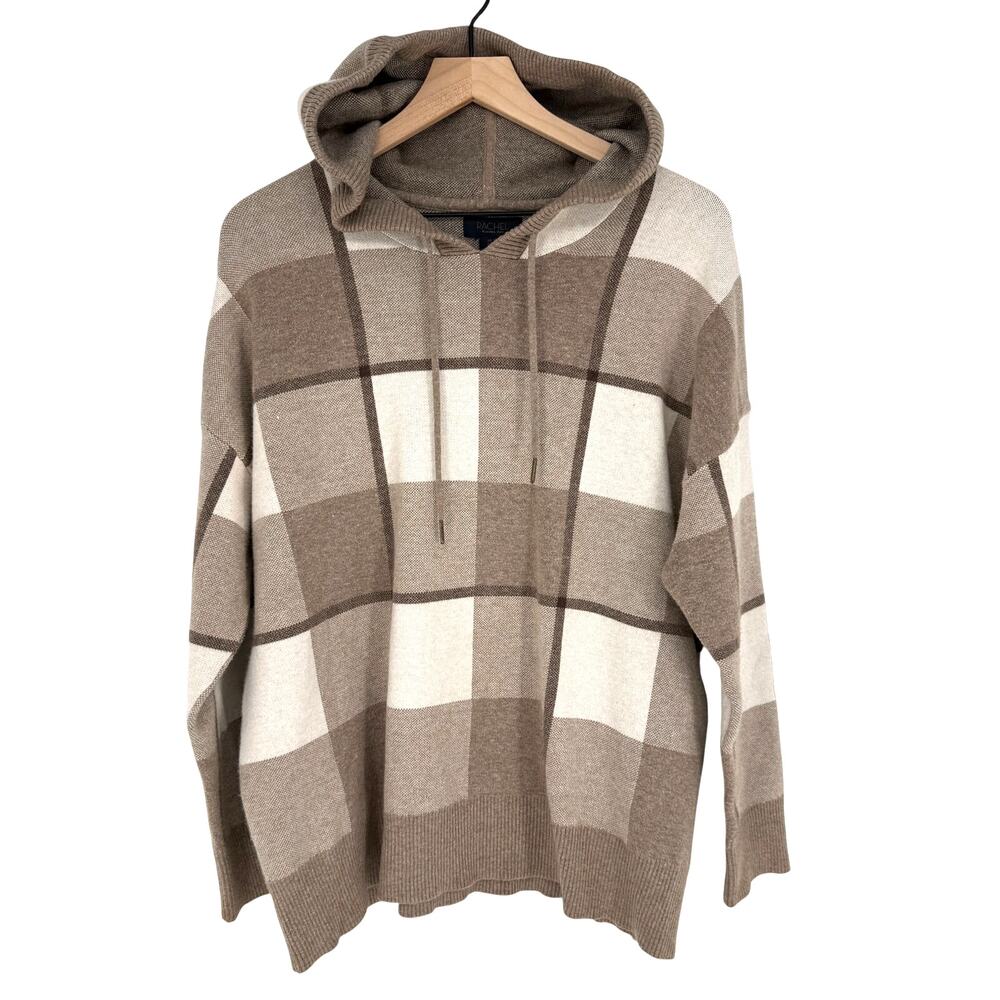 RACHEL Rachel Roy Plaid Hooded Sweater 1X Fall Cozy